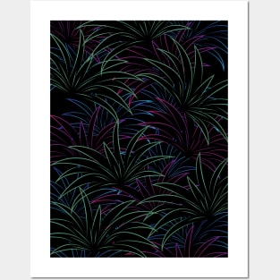 Midnight Palm Leaves Pattern Posters and Art